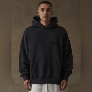 Fear of God essentials pullover chest logo hoodie stretch limo black